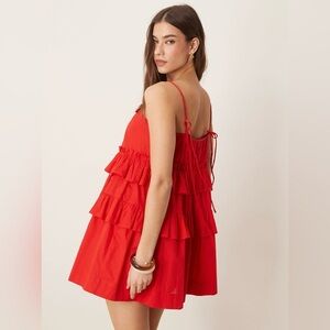 Ruffle tiered mini dress in RED